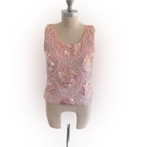 Vintage Regalia Imports of Hong Kong Pink Sequins Shimmery Line Top. Small